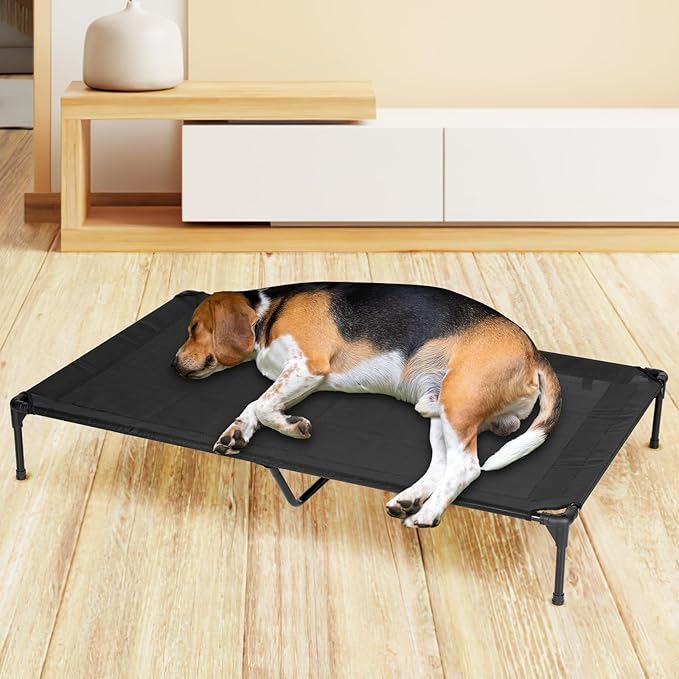 Elevated Dog Bed for Outdoor, Large Raised Dog Cot with Washable Mesh, Cooling Pet Cot Chew Proof for Outside Camping, 42"x30" Brown