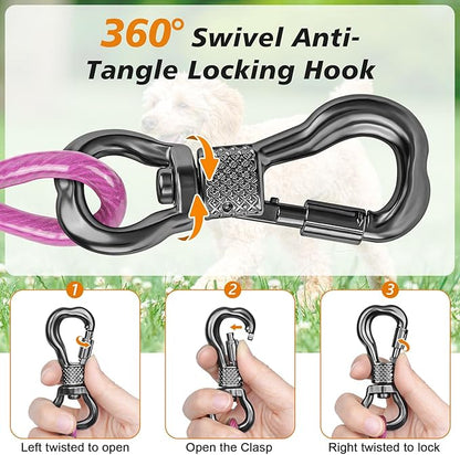 Tresbro 15 FT Dog Tie Out Cable with Spring, Shock Absorbing Tether Chains for Outside Aavilable in 10/15/20/25/30/40/50/70/100/120 FT, Heavy Duty Leads for Yard for Medium & Large Dogs Up to 500 LBS