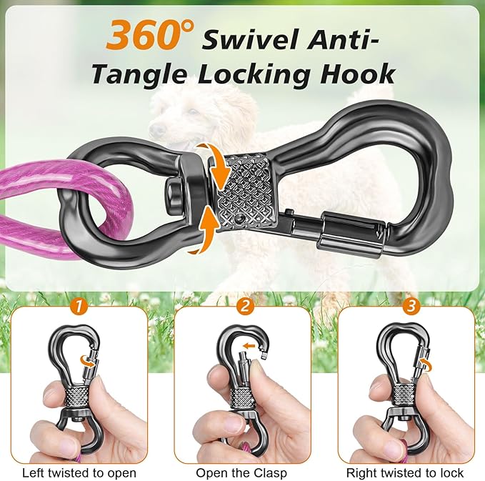 Tresbro 40 FT Dog Tie Out Cable with Spring, Shock Absorbing Tether Chains for Outside Aavilable in 10/15/20/25/30/40/50/70/100/120 FT, Heavy Duty Leads for Yard for Medium & Large Dogs Up to 500 LBS