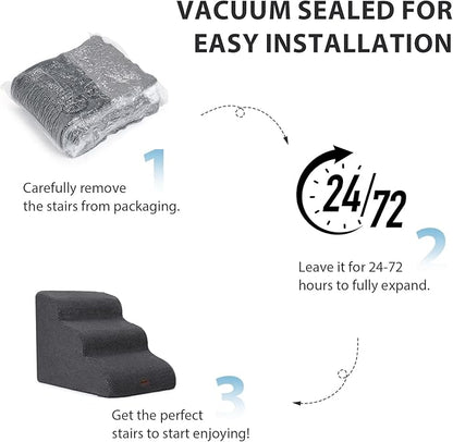 Dog Stairs for Couch Sofa and Chair, 3-Step Dog Steps for Small Dogs and Cats, Non-Slip Indoor Pet Step, Light Grey