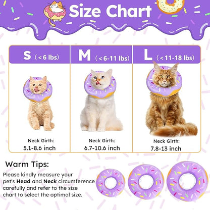 Cat Cone Collar Soft, Cat Recovery Collar for Wound Healing Cute Donut Adjustable Kitten Cones to Stop Licking Comfortable Lightweight Neck Elizabethan Collars for Kittens After Surgery