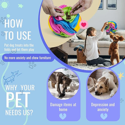 Pet Snuffle Ball, Puzzle Sniffing Interactive Dog Ball for Blind Dogs Training Stress Relief Dog Enrichment Toys Treat Machine Washable (15cm, New Rainbow Color)