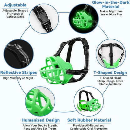 Dog Muzzle for Large Dogs, Breathable Basket Muzzles for Small, Medium and X-Large Aggressive Dog, Allows Panting Drinking, Suitable for Grooming Trimming Training (2, Luminous Green)