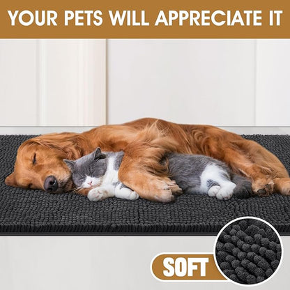 IM HOME 48" x 38" Dark Grey Dog Door Mats for Muddy Paws, Chenille Absorbent Dog Mat, Non Slip Heavy Mud Mat for Dogs, Soft Pet Bed Mat for Entryway, Mud Paws, Inside Floor