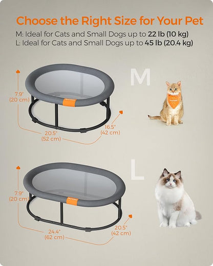 Feandrea Pet Bed, Cat Hammock, Elevated Cat Bed for Multiple Cats, with Removable Washable Mesh, for Pets up to 28 lb, Oval, Gray UPCB002G01