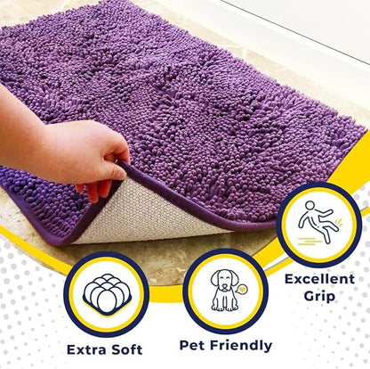 Muddy Mat® Original Dog Door Mat for Muddy Paws, Super Absorbent Microfiber, Non-Slip Washable Pet Rug, Quick Dry Chenille Entryway Carpet, Machine Washable Indoor Outdoor mat, Purple 48"x60"