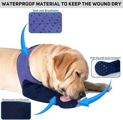 COODEO Dog Socks to Prevent Licking Paws, Healing Boots & Paw Protectors with Non-Slip Bottoms for Wound Protection, Waterproof Sleeve Shoes for Licking（Purple，L_Right