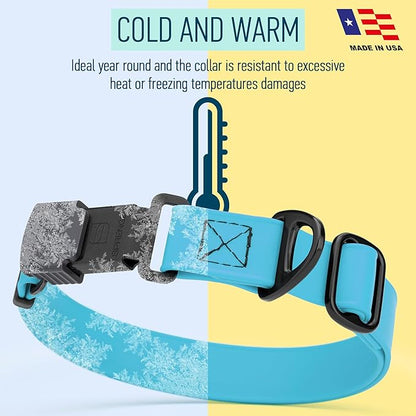 Dogline Biothane Waterproof Dog Collar with Herm Sprenger Black Stainless Steel Quick Release Buckle – Heavy Duty Tactical Durable Collar for Dogs – Comfortable and Safe Pet Collar W1 L15-25 SkyBlue