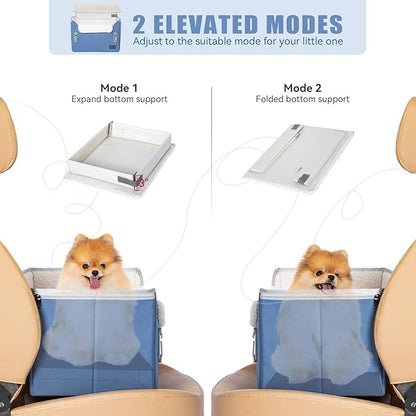 PETSFIT Small Dog Car Seat, Patent Safe Buckles Dog Booster Car Seat, Puppy Car Seat with Safety Belt, Suitable for Small Pets Up to 25lbs (Navy Blue)