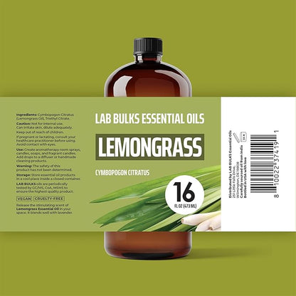 Lemongrass Essential Oil 2-Pack, 16oz Bottle, Bulk for Diffusers, Home, Care, Aromatherapy, Candles