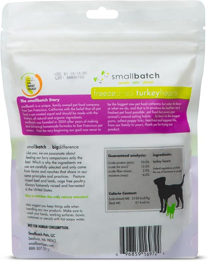 smallbatch Pets Premium Freeze-Dried Turkey Heart Treats for Dogs and Cats, 3.5 oz, Made and Sourced in The USA, Single Ingredient, Humanely Raise Meat, No Preservatives or Anything Artificial Ever
