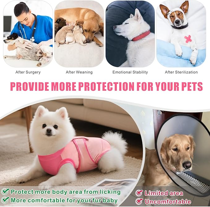 Idepet Dog Recovery Suit Female,Dogs Onesie Suit Surgery Male Breathable Pet Bodysuit for Spay Neuter E-Collar & Cone Alternative Surgical Suit Puppy Abdominal Anti Licking Wounds Shirt (Pink, XXL)