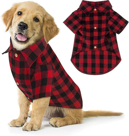 Plaid Buffalo Dog Outfit - Soft Casual Clothes for Small, Medium, Large Dogs and Puppies - Red, Halloween, Thanksgiving, Christmas Costume (M)
