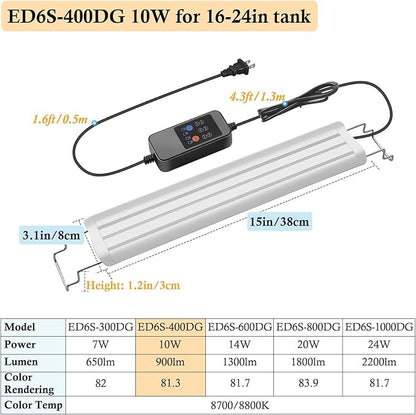 HITOP 16-24in Full Spectrum LED Aquarium Light with Timer, Auto 24/7 Lighting Cycle& 10-Level Brightness Adjustment, Fish Tank Light for Plant Growth, with Extendable Brackets