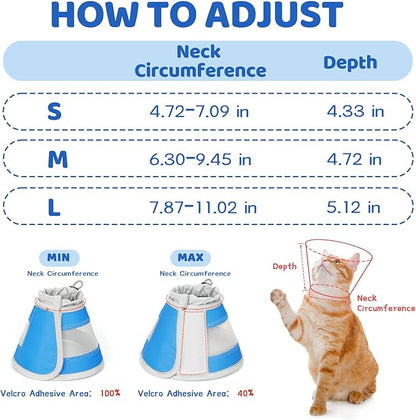 Breathable Air Mesh Cat Cone Collar Soft to Stop Licking, Adjustable, Foldable Lightweight Kitten Cones After Surgery Recovery for Cats & Kittens (Light Blue, S)