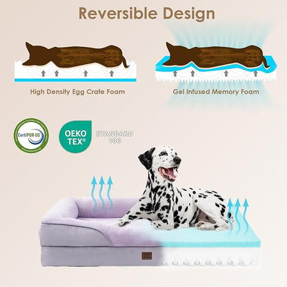 EHEYCIGA Memory Foam Dog Bed for Large Sized, Orthopedic Dog Sofa with Sides and Waterproof Liner, Washable Bolster Pet Couch with Removable Cover, 41x27x7.5 Inch, Purple