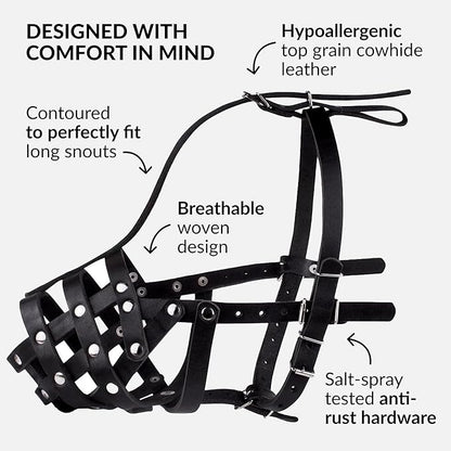 CollarDirect Dog Muzzle German Shepherd Dalmatian Doberman Setter Leather Basket Medium Large Breeds (Black, Large)