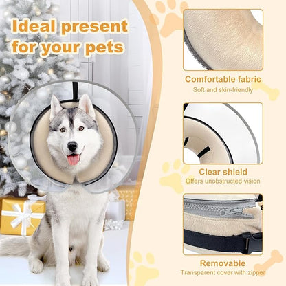 Dog Cone Collar with Enhanced Anti-Licking, Inflatable Dog Cone After Surgery, Adjustable Size with Soft Padding for Small Medium Large Dogs - Pale Yellow/M