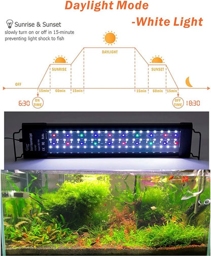 hygger Auto On Off 48-55 Inch LED Aquarium Light Extendable Dimable 7 Colors Full Spectrum Light Fixture for Freshwater Planted Tank Build in Timer Sunrise Sunset