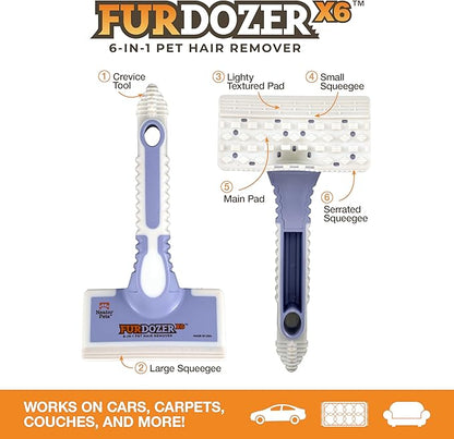 FurDozer X6 Pet Hair Remover & Auto Detailing Tool - Cat & Dog Hair Remover for Carpets, Car Interiors, Couches, Bedding, & Furniture - Reusable Pet Hair Removal Tool for Fur & Lint (Purple, 2-Pack)