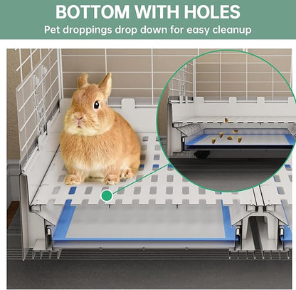 Oneluck Indoor Bunny Cage with Pull-Out Tray,Wheels and Transparent Panel，Rabbit, Guinea Pig, Chinchillas, and Small Animal Condo