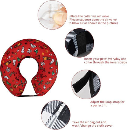 CuteBone Inflatable Dog Donut Collar with Removable Soft Fleece Covers for Small/Medium/Large Dogs and Cats After Surgery GWB07M