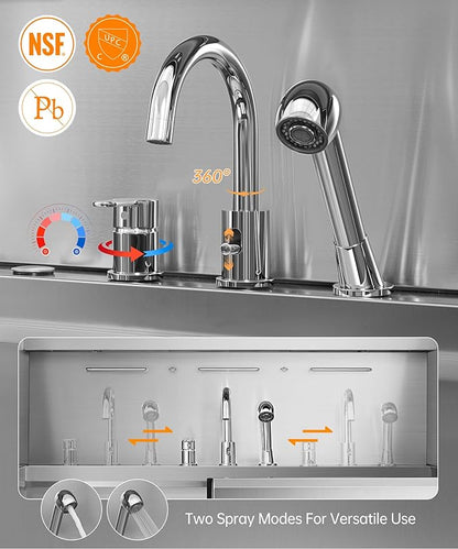 polimo Dog Wash Station with Pet Dryer & LED, Professional Dog Bathing Station for Large, Medium & Small Dogs – with Window, Ramp, Drawer, Floor Grate, LED Display & Faucet (Left RAMP & Dryer, 50")