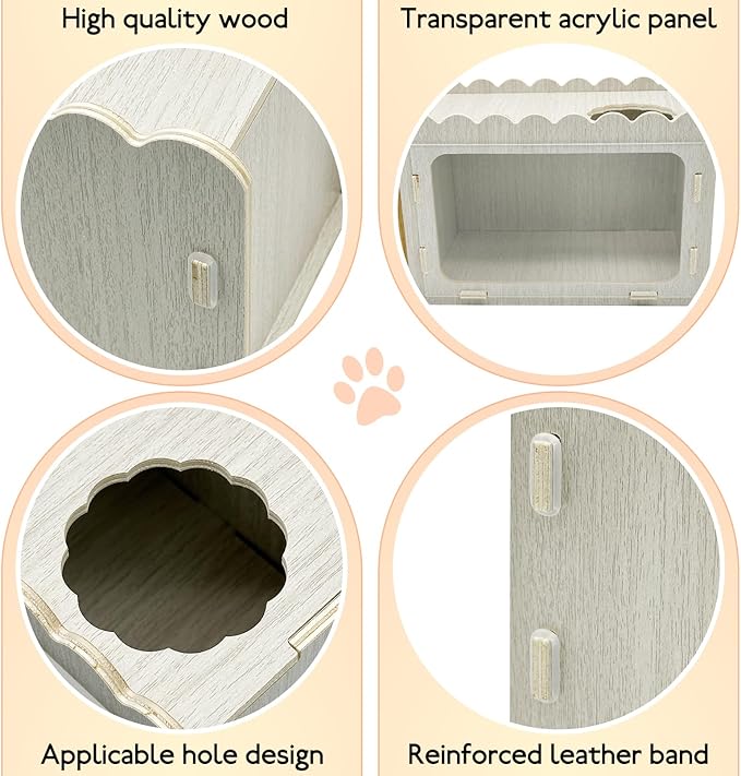 Fhiny Hamster Hideout Wooden Chamber with Climbing Ladder, Visible Hamster Digging Box with Acrylic Transparent Board Gerbil Platform Exploring House Habitat Decor for Dwarf Hamsters Gerbils Mice