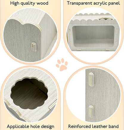Fhiny Hamster Hideout Wooden Chamber with Climbing Ladder, Visible Hamster Digging Box with Acrylic Transparent Board Gerbil Platform Exploring House Habitat Decor for Dwarf Hamsters Gerbils Mice