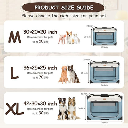 Dog Crate - Soft Pet Kennel for Dogs/Cats, 3-Door Breathable Travel Cage with Mesh Window, Portable Dog Kennel for Indoor & Outdoor, Blue-XL
