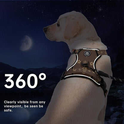 IVY&LANE No Pull Dog Harness with Leash Set, Reflective No Choke Pet Vest,Adjustable Oxford Dog Vest Harness with Easy Control Handle for Medium Dogs (Dark Brown,M)