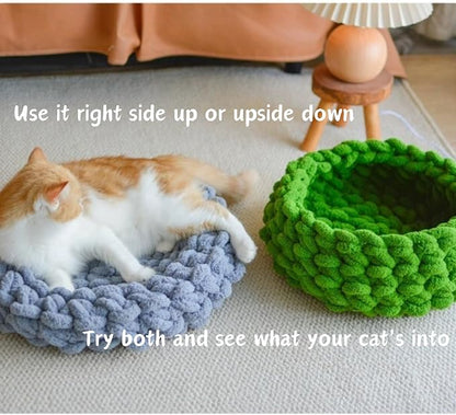 Cat Nest Bed – Premium Handwoven Washable Extra Soft Round Cave House for Indoor Kitten & Kitty, Small & Large (LGreen,Medium)