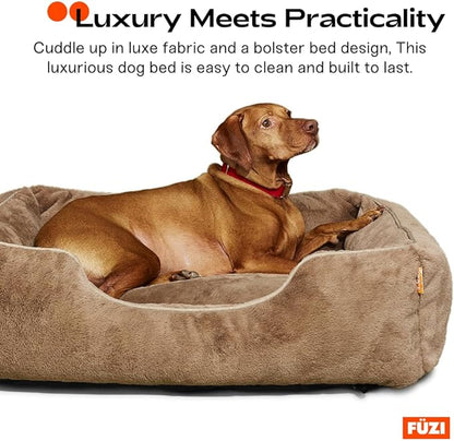 FUZI Luxury Aesthetic Dog Bed for Medium Dogs with Washable Cover, Pet Couch, Pet Bed with Sides, Non-Slip Bottom, Soft and Durable Calming Dog Bed, Faux Rabbit Fur, Medium 31.75x23.6x9.5 Light Grey
