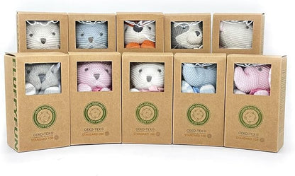 100% Organic Cotton Baby Toys Blue Bunny Rabbit Stuffed Animals for Newborn 7.1"