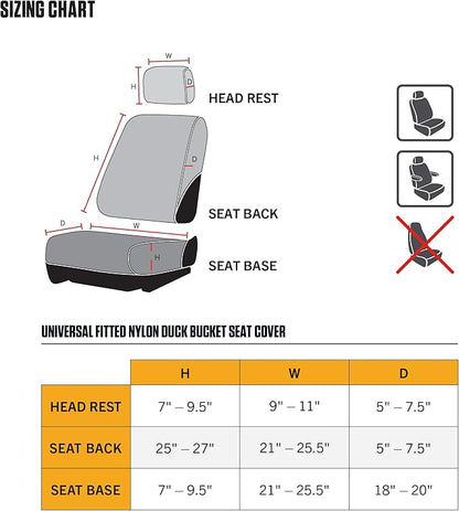 Carhartt Universal Nylon Duck Canvas Fitted Bucket Seat Cover, Durable Seat Protection with Rain Defender, Single, Port
