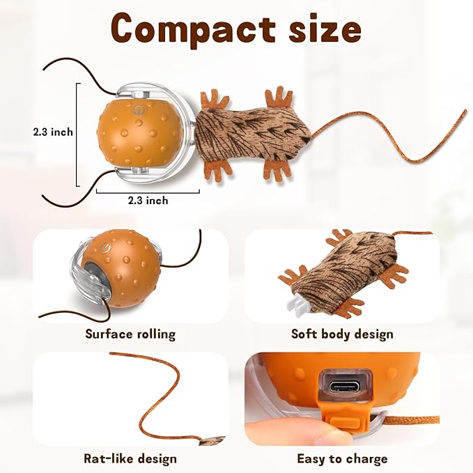 Automatic Interactive Cat Ball Toy – Mouse-Inspired Auto-Moving Ball for Indoor Cats
