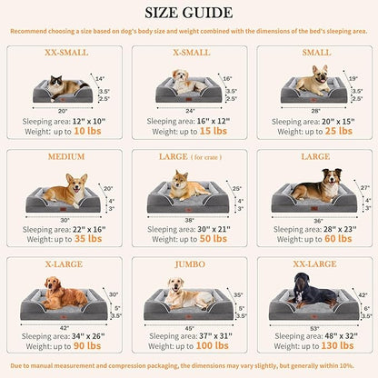 Comfort Expression Large Dog Beds Waterproof Orthopedic Foam Dog Sofa Beds Comfy Pet Bed with Washable Removable Cover & Non-Slip Bottom(Large,Grey)
