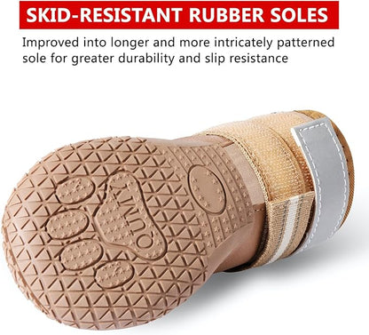 QUMY Dog Shoes for Large Dogs, Medium Dog Boots & Paw Protectors for Winter Snowy Day, Summer Hot Pavement, Waterproof in Rainy Weather, Outdoor Walking, Indoor Hardfloors Anti Slip Sole Khaki 5