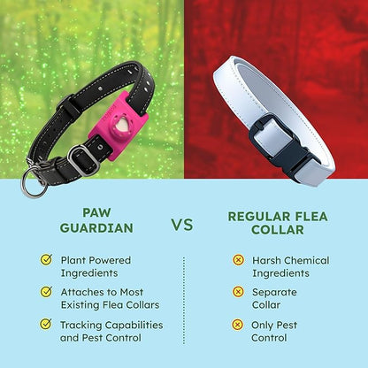 BugMD Paw Guardian Flea & Tick Pendant (3-Pack) with AirTag Holder – Plant-Based Flea & Tick Prevention for Dogs – Pet Collar Tag & GPS Tracker Holder for Dogs – Pink