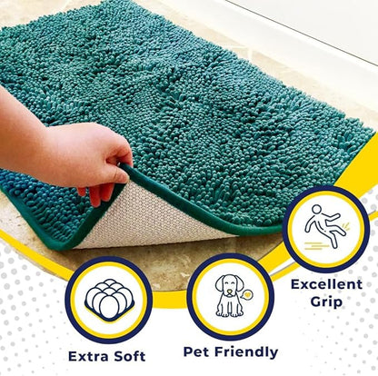 Muddy Mat® AS-SEEN-ON-TV Highly Absorbent Microfiber Door Mat and Pet Rug, Non Slip Thick Washable Area and Bath Mat Soft Chenille for Kitchen Bathroom Bedroom Indoor and Outdoor - Teal 48" x 72"