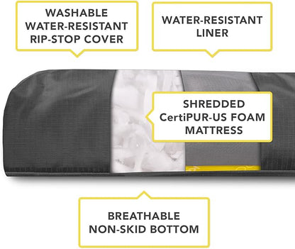 K9 Ballistics Tough Rectangle Pillow Medium Dog Bed - Removable Cover, Washable, Durable & Water Resistant Dog Bed Made for Medium Dogs 33"x27", Obsidian Black