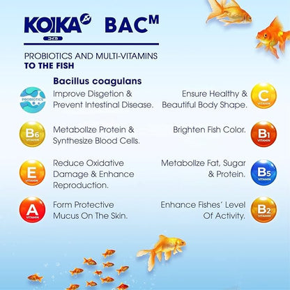 KOIKA BACM Natural Color Enhancement for Fish, Combination of Probiotic & Multi-Vitamins for Aquarium A, B6, B2, Pleasant Smells (BACM, 30ml)