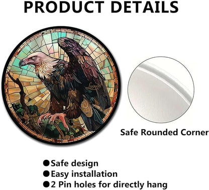 Lygond Metal Sign Tin Sign Circular Stained Glass Vulture Boho Office Decor for Pet 12×12 Inches