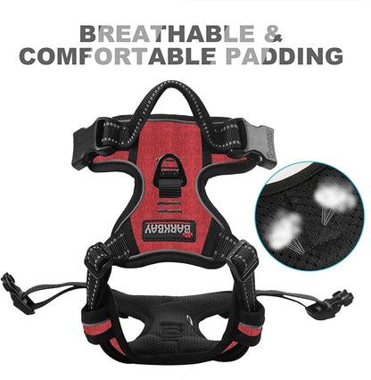 BARKBAY No Pull Dog Harness Front Clip Heavy Duty Reflective Easy Control Handle for Large Dog Walking(Rio Red,M)