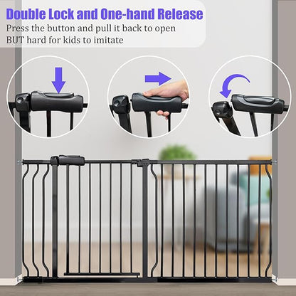 Wide Baby Gate 67-71.5 Inch Heavy Duty Steel Safety for Stairs, Pressure-Mounted Indoor Dog, No Drilling, Modern Home Design, Black