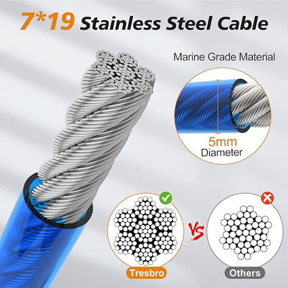 Tresbro 25 FT Dog Tie Out Cable with Spring, Shock Absorbing Tether Chains for Outside Aavilable in 10/15/20/25/30/40/50/70/100/120 FT, Heavy Duty Leads for Yard for Medium & Large Dogs Up to 500 LBS
