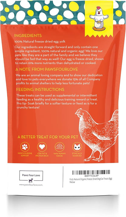 Organic Freeze Dried Dog & Cat Treats - Single Ingredient, Grain Free Food Toppers for Healthy Pets, No Fillers or Preservatives (1 Bag, Egg)