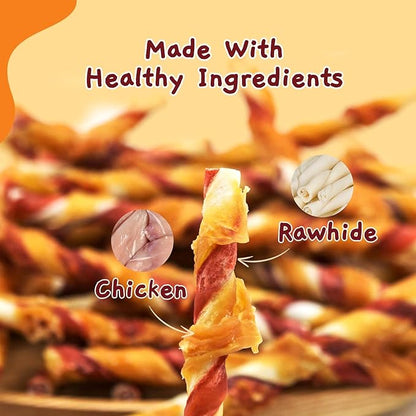 Jungle Calling Dog Treats, Natural Chicken Wrapped Rawhide Sticks, Grain-Free Training Rewards Chews for Small and Medium Puppy,10.6oz