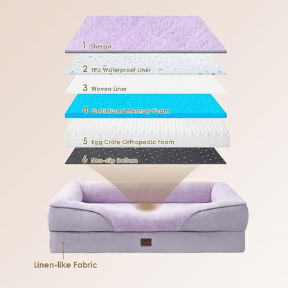 EHEYCIGA Memory Foam Dog Bed for Large Sized, Orthopedic Dog Sofa with Sides and Waterproof Liner, Washable Bolster Pet Couch with Removable Cover, 36x27x7 Inch, Purple