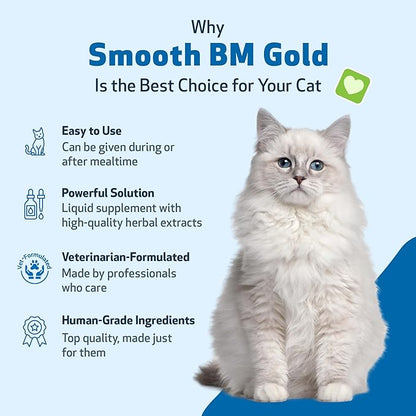 Pet Wellbeing Smooth BM Gold for Cats - Gentle Constipation Relief for Felines - Natural Herbal Supplement 2 oz (59 ml)